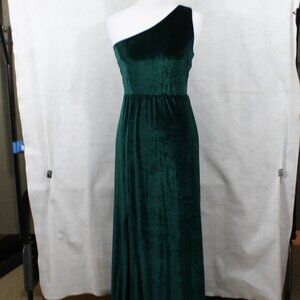 BALTICBORN Emerald Green Velvet Poly Stretch Maxi Dress One Shoulder SZ M NWT